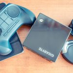 Steam Machine from Gigabyte Technology ultra compact PC and early prototype of Steam Controller. (Steam Machine (hardware platform))